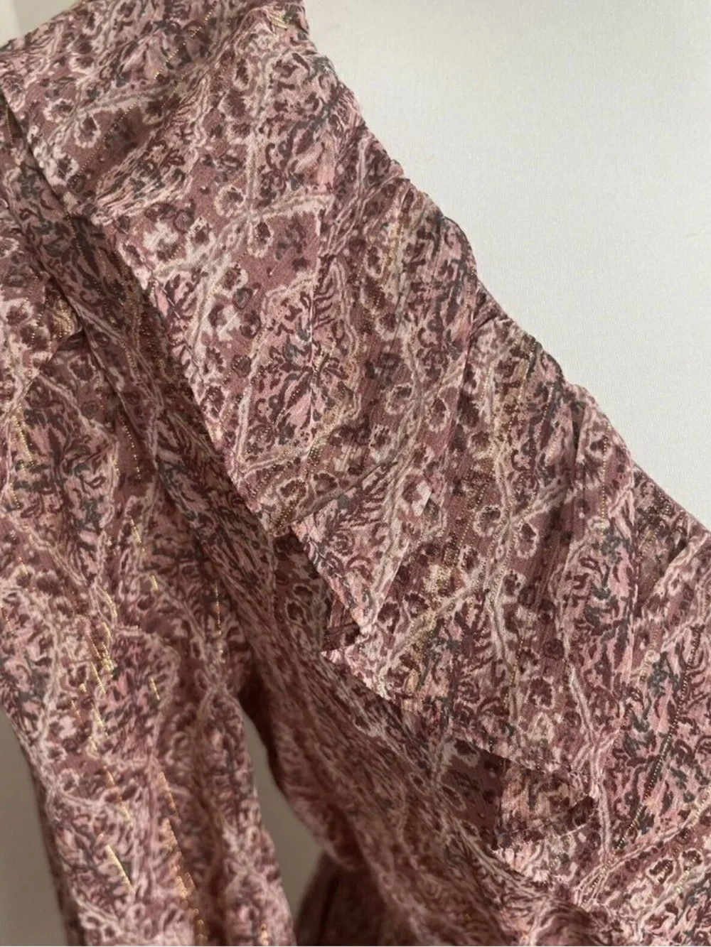 Moon River Anthropologie Dusty Rose Boho Prairie Cottagecore Tiered Maxi Dress S - Picture 6 of 6